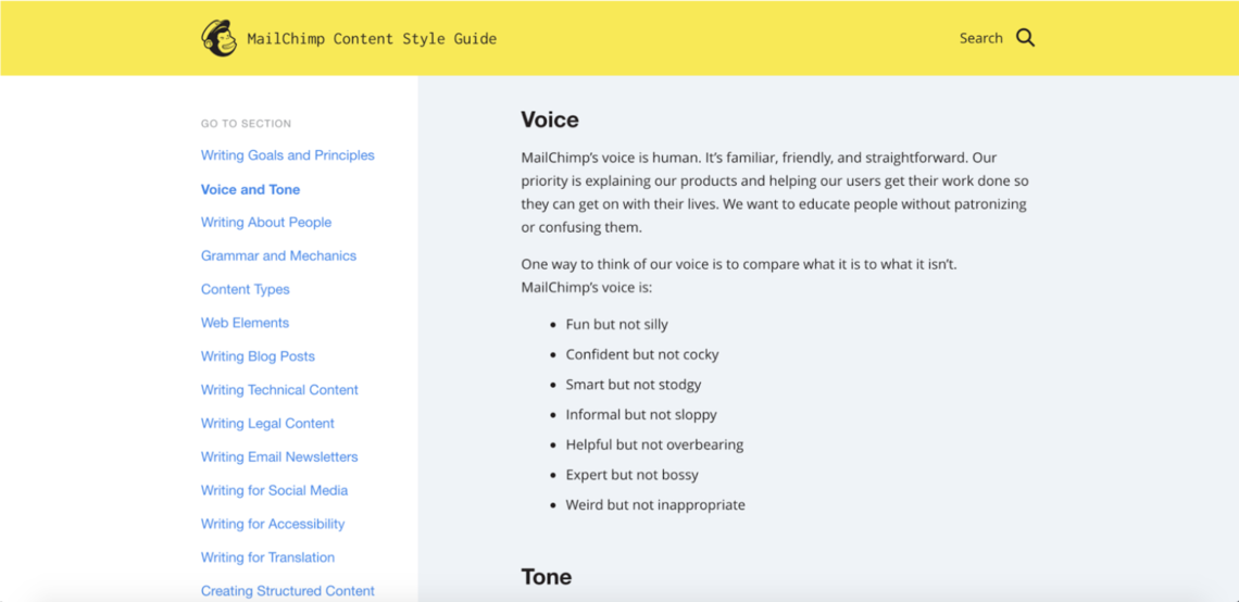 mailchimp voice and tone guide